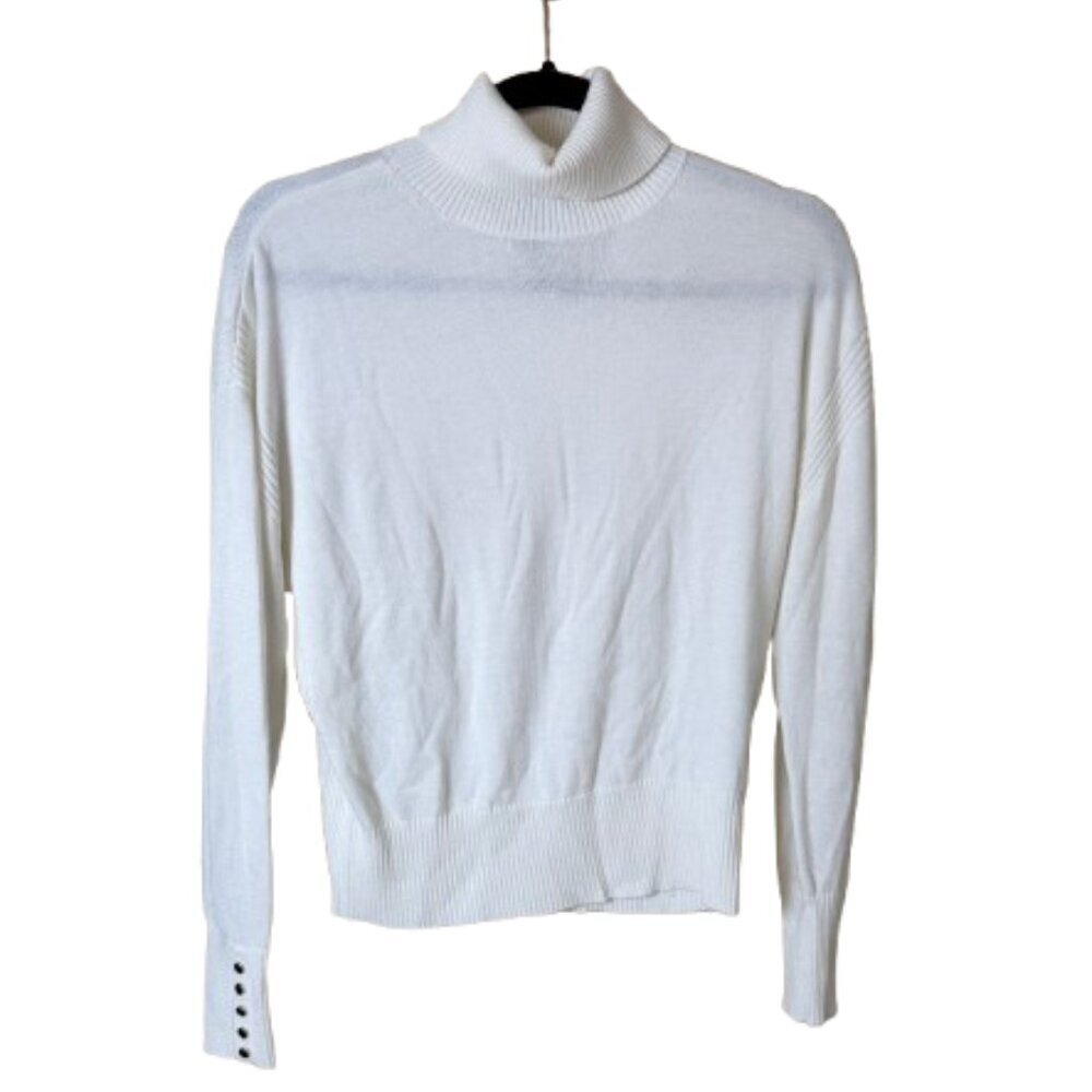 White House Black Market WHBM Turtleneck Sweater Top Button Details Size Small